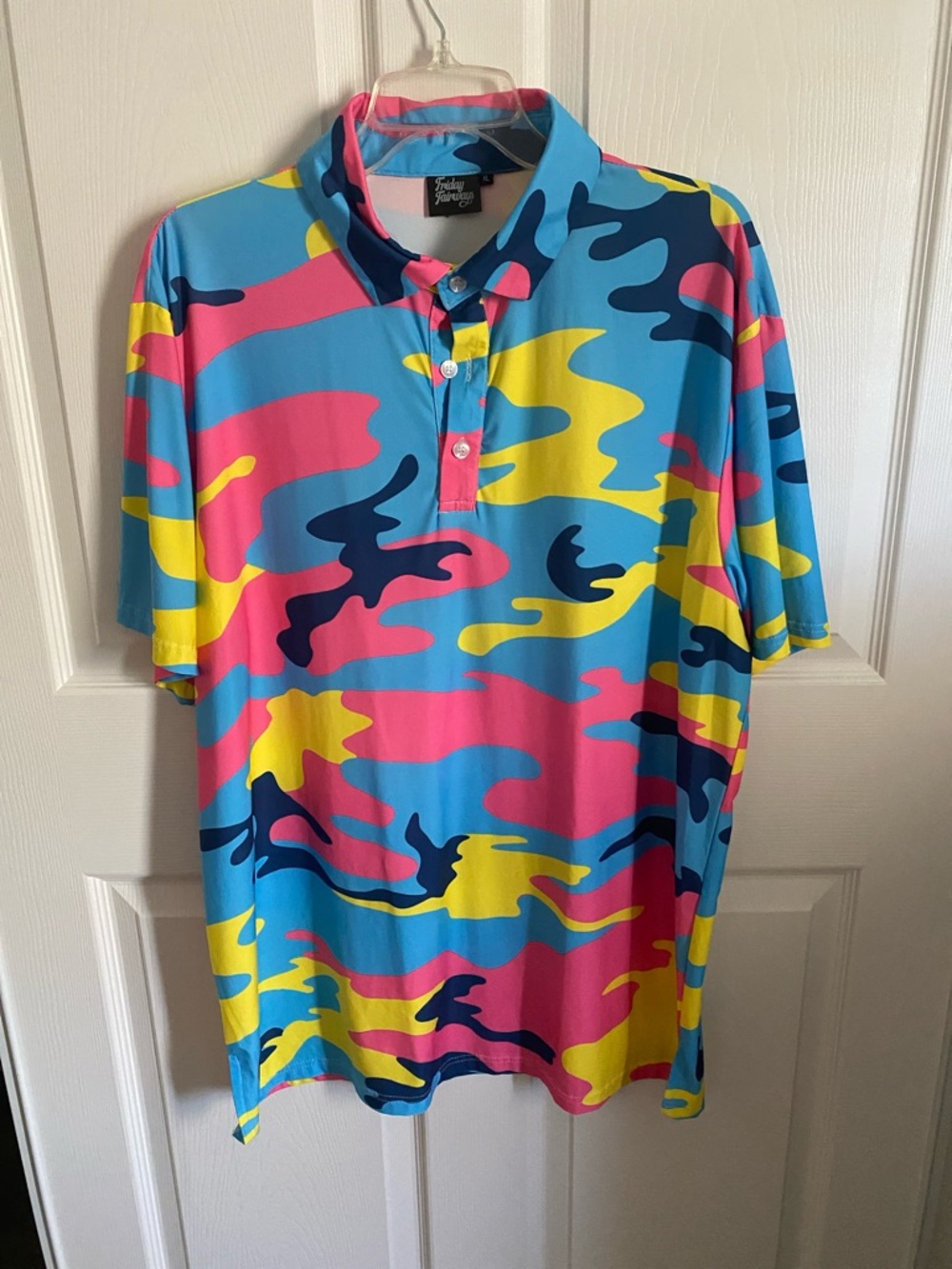Men’s Shirts Vibrant Blue Pink Yellow Camo Polo